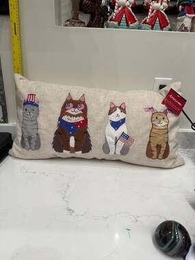 Americana Patriotic Cats Lumbar Decorative Throw Pillow 14x24